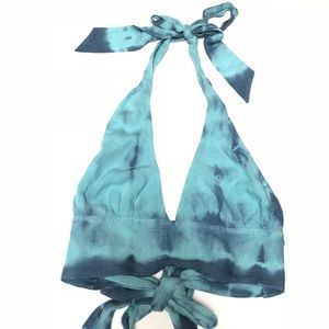 Amuse Society Blue tie dye crop wrap top large